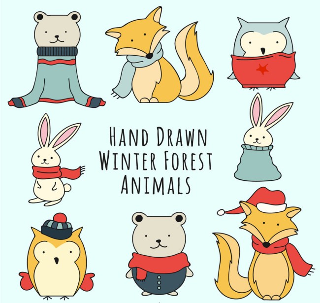 8款手绘可爱冬季森林动物矢量素材16素材网精选