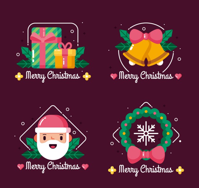 4款彩色圣诞快乐标签设计矢量素材16图库网精选