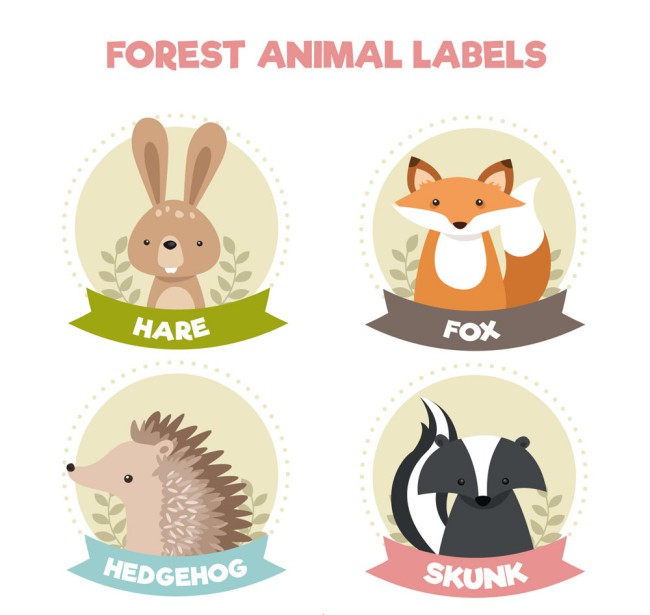 4款可爱动物标签矢量素材普贤居素材网精选
