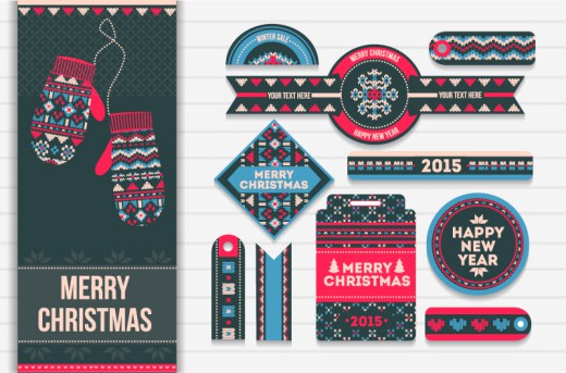 11款针织图案圣诞吊牌矢量素材16素材网精选