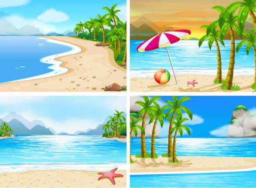 4款夏季海边沙滩风景插画矢量素材16图库网精选