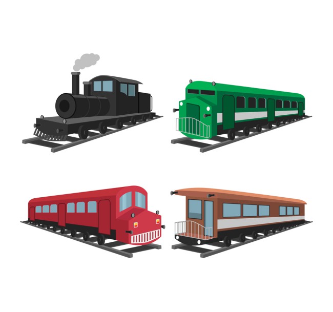 4款彩色老式火车矢量素材16设计网精选
