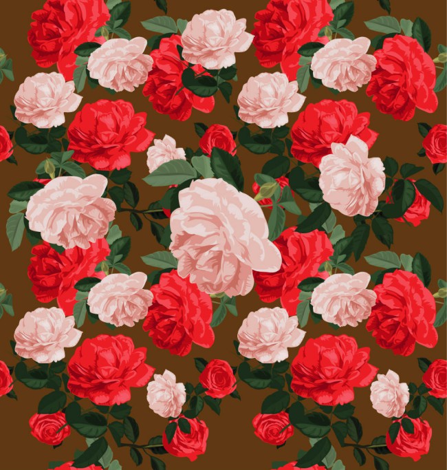 粉色和红色玫瑰花无缝背景矢量图16图库网精选