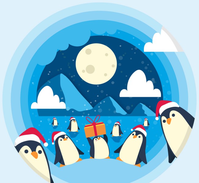 可爱冰川节日企鹅群矢量素材素材中国网精选
