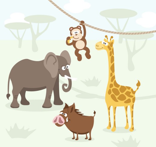 4种卡通野生动物矢量图素材中国网精选
