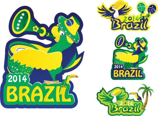 巴西世界杯鹦鹉与大嘴鸟标贴矢量素