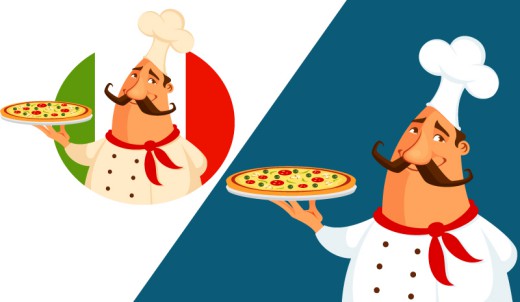 卡通端披萨胖厨师矢量素材素材中国