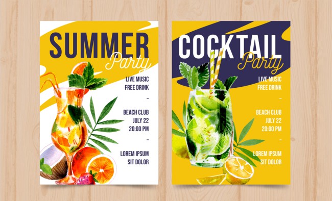 2款水彩绘夏季鸡尾酒派对传单矢量图16设计网精选