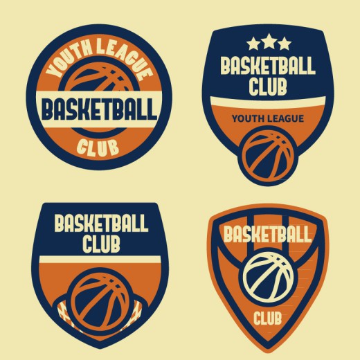 4款复古篮球俱乐部徽章矢量素材素材天下精选