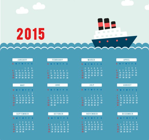 2015年清新邮轮年历矢量素材16素材