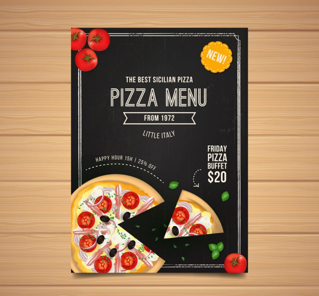 彩绘披萨单页菜单矢量素材16素材网精选