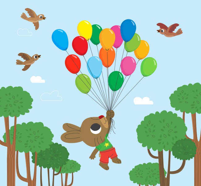 可爱兔子和气球束矢量素材16图库网精选