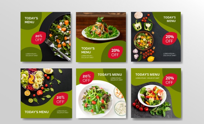 6款绿色美味沙拉促销卡片矢量素材普贤居素材网精选