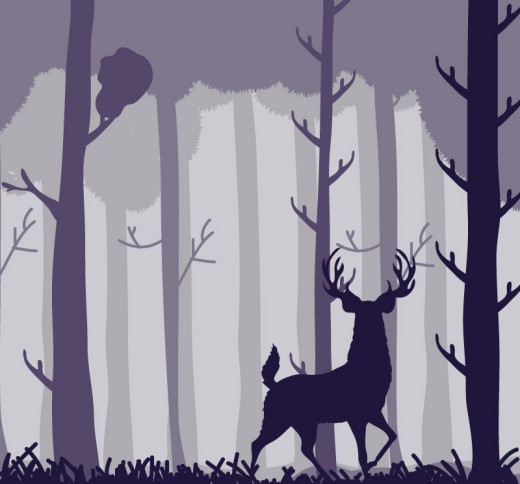 森林中的梅花鹿剪影插画矢量素材素