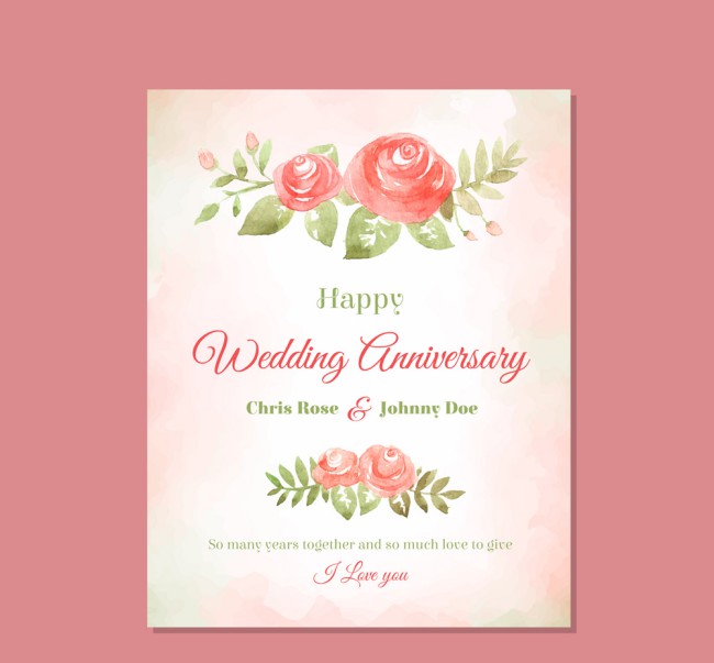 彩绘玫瑰结婚纪念日邀请卡矢量图素材中国网精选