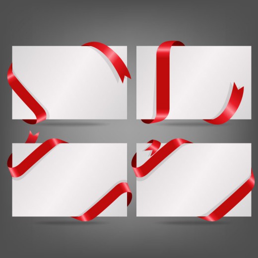 4款红色丝带缠绕卡片矢量素材16设计网精选