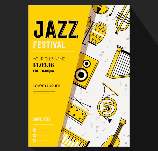 黄色爵士乐音乐节传单矢量素材16图库网精选