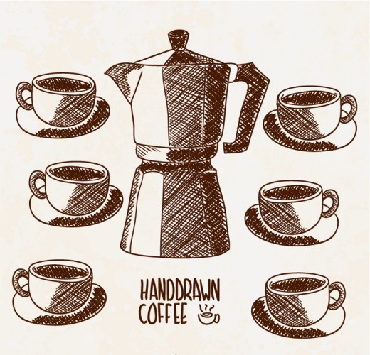 手绘咖啡壶与咖啡矢量素材素材中国