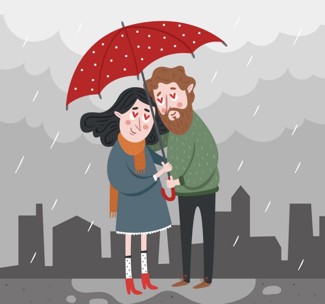 创意雨中撑伞的情侣矢量素材16图库网精选