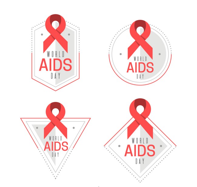 4款创意世界艾滋病日标签矢量图普贤居素材网精选
