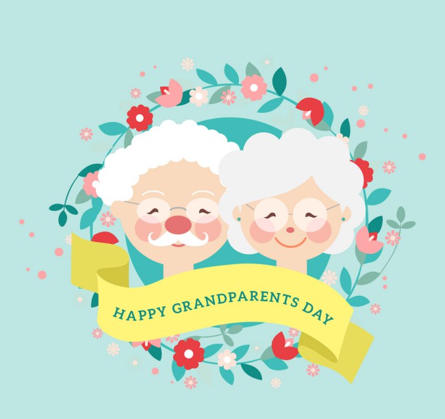 可爱祖父母节白发老人和花环矢量图普贤居素材网精选