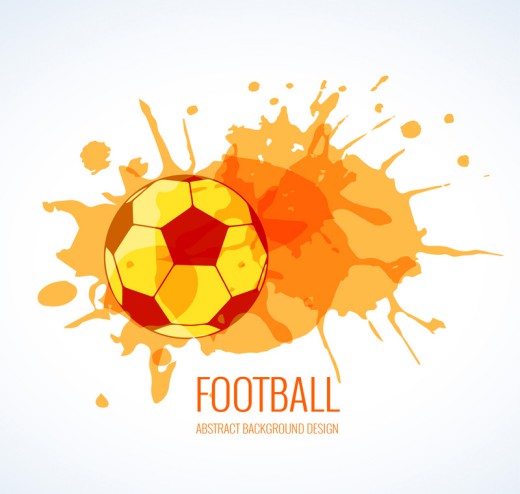 橙色水彩足球和墨迹矢量素材16设计网精选