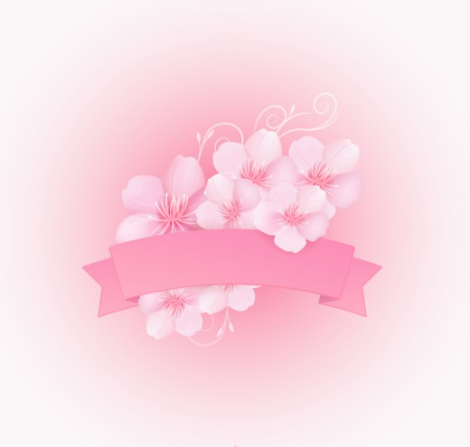粉色樱花和丝带矢量素材普贤居素材