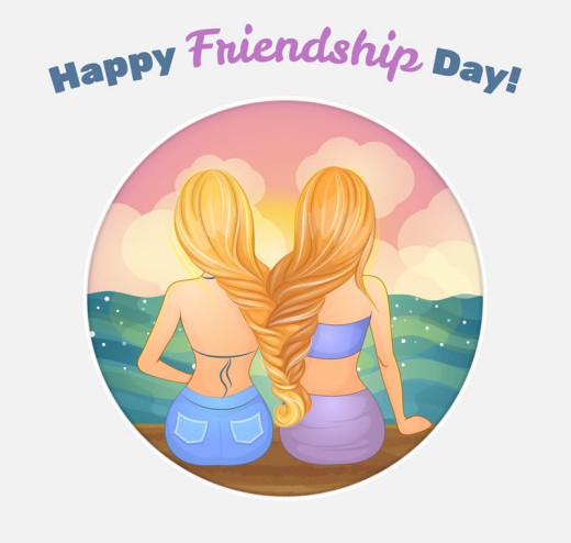 彩绘友谊日两个女孩背影矢量素材16设计网精选