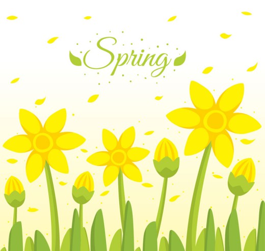 春季黄色花丛和花瓣矢量素材16图库网精选