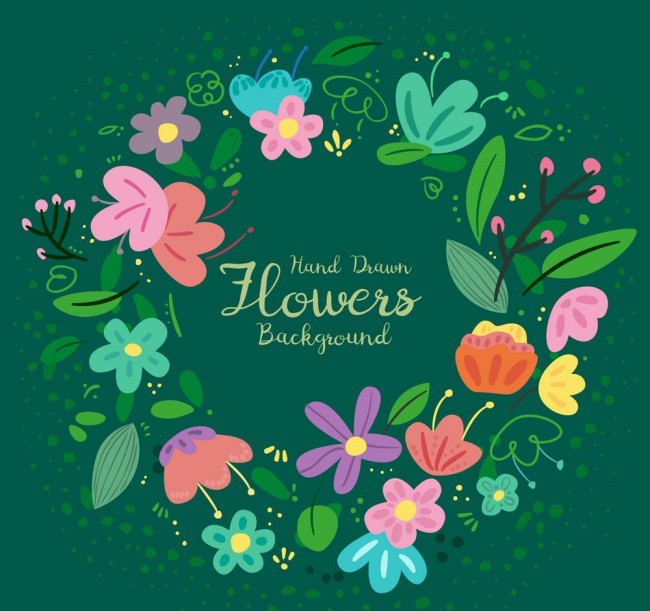 可爱彩绘花卉花环矢量素材16设计网