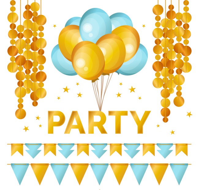 6款金色派对气球和装饰物矢量素材普贤居素材网精选