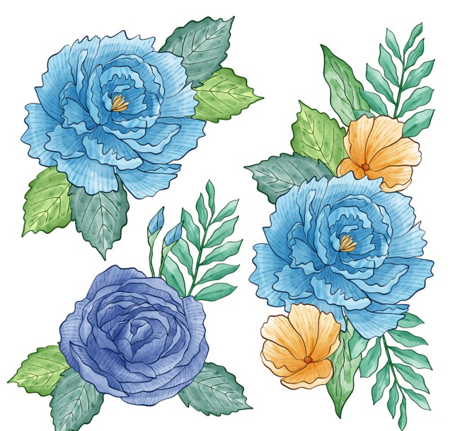 3款手绘蓝色花卉矢量素材16图库网精选