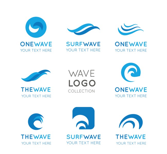 8款蓝色海浪标志矢量素材16图库网精选