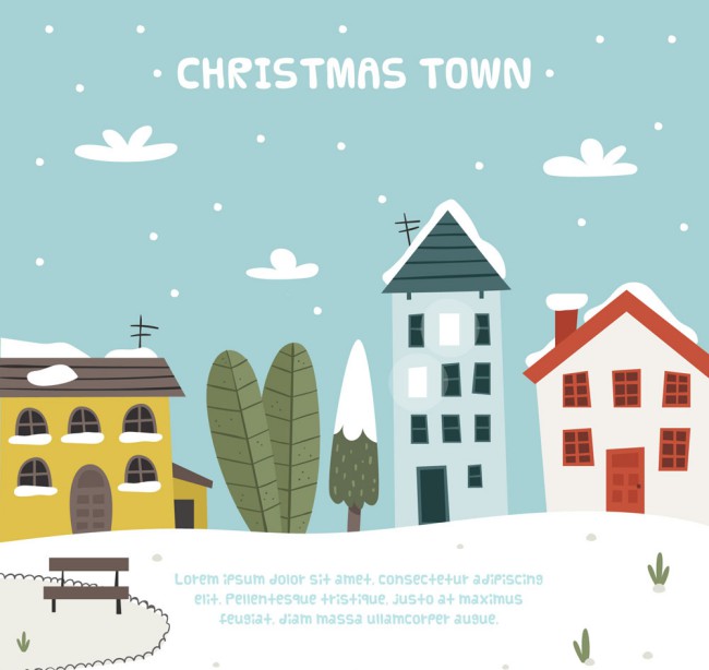 彩色圣诞小城风景矢量素材16素材网精选