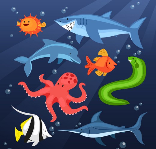 8款卡通海洋动物矢量素材16图库网精选