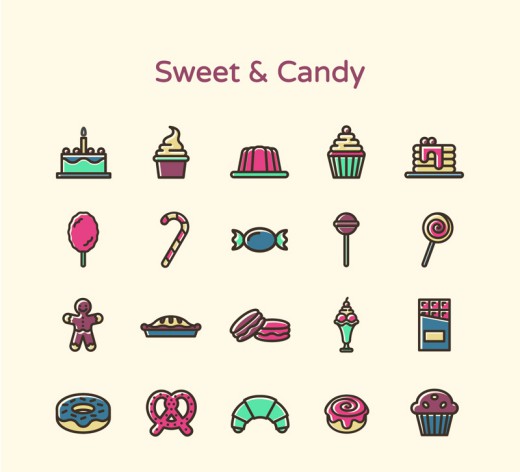20款彩色甜食和糖果图标矢量素材素材中国网精选