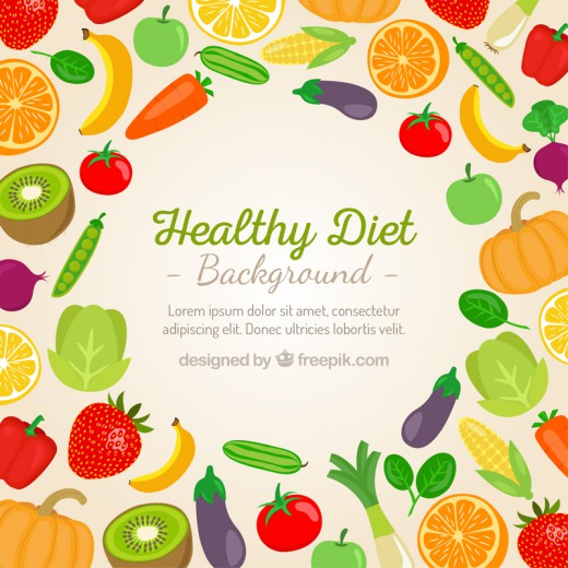 彩色果蔬健康饮食背景矢量素材素材