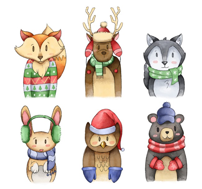 6款彩绘冬季服饰动物矢量素材16设计网精选
