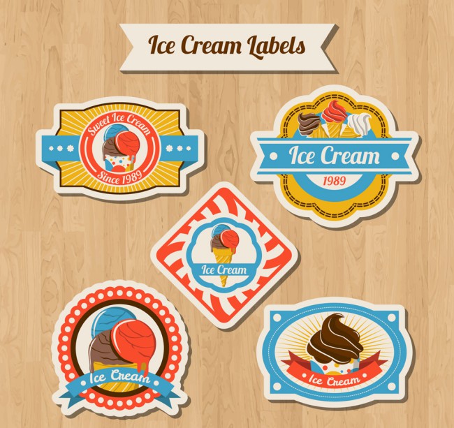 5款彩绘夏季冰淇淋标签矢量图16素材网精选