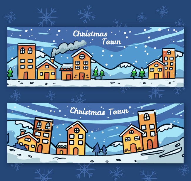 2款彩绘圣诞小镇风景banner矢量素材16素材网精选