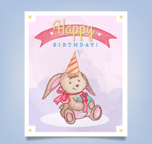 可爱兔子生日贺卡矢量素材16设计网精选