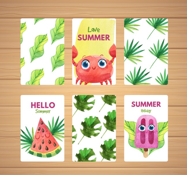 6款彩绘夏季卡片设计矢量素材16设计网精选