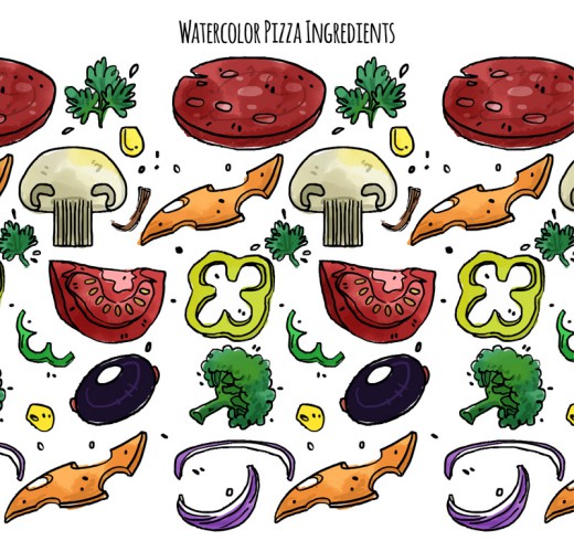 彩绘披萨原料无缝背景矢量素材16素材网精选