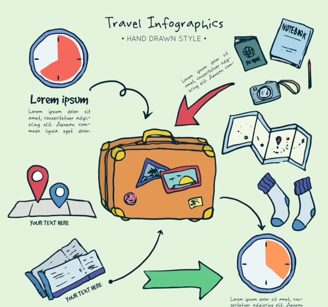 彩绘旅行元素信息图矢量素材16设计网精选