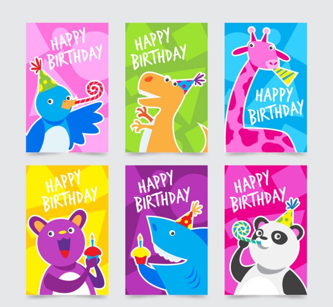 6款创意动物生日卡片矢量素材16图库网精选