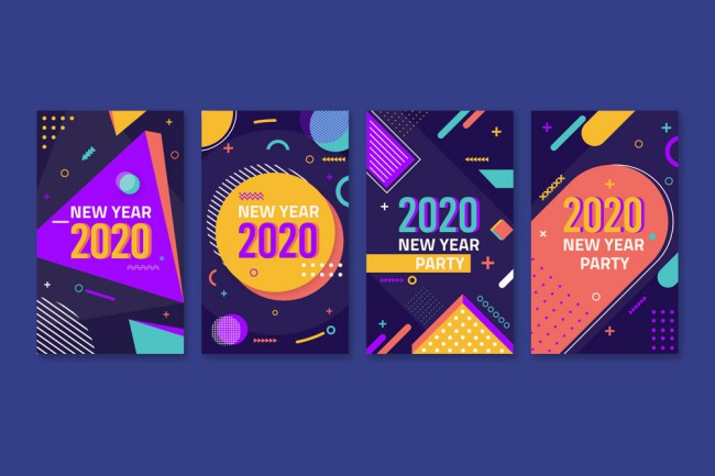 4款彩色2020年卡片矢量素材16图库网精选