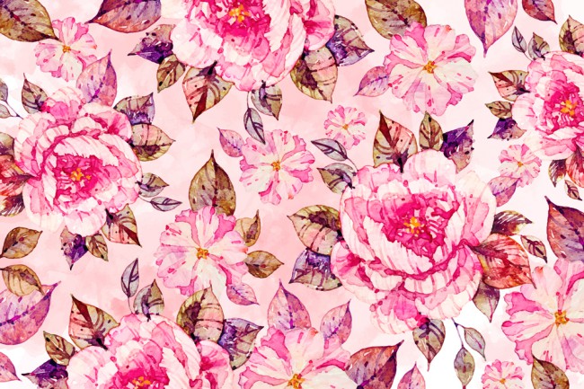 水彩绘粉色花卉无缝背景矢量图普贤居素材网精选