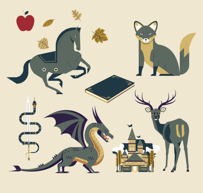 5款灰色童话里的动物矢量素材16图库网精选
