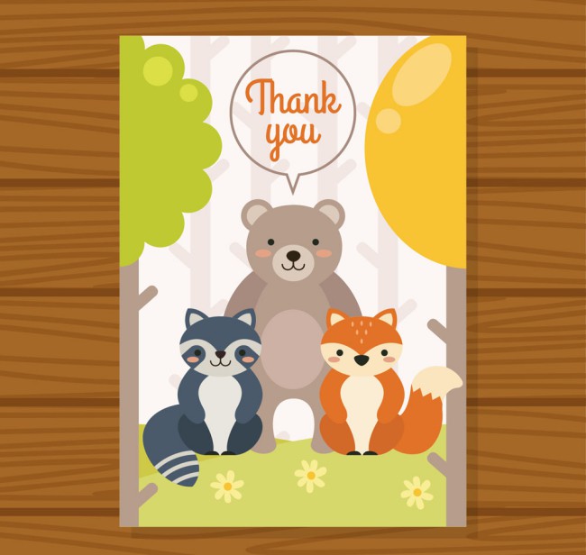 可爱3个动物感恩卡片矢量素材16素材网精选