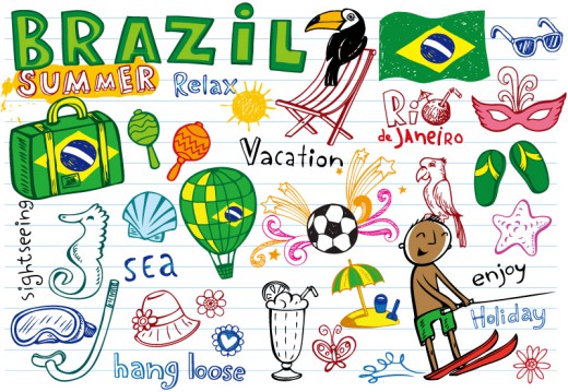 手绘巴西世界杯元素矢量素材素材中